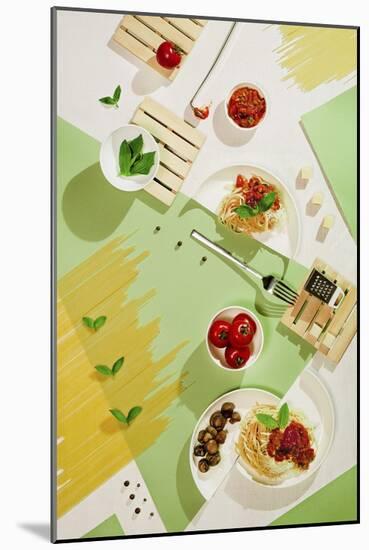 Suprematic Meal: Pasta With Tomato Sauce And Mushrooms-Dina Belenko-Mounted Giclee Print