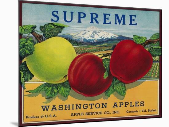 Supreme Apple Label - Washington State-Lantern Press-Mounted Art Print