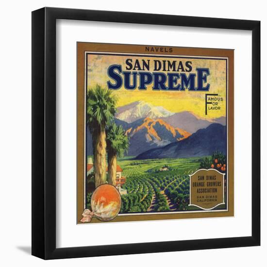 Supreme Brand - San Dimas, California - Citrus Crate Label-Lantern Press-Framed Art Print