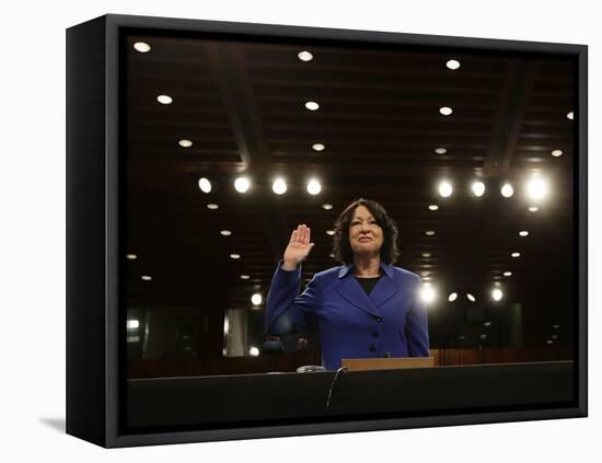 Supreme Court Nominee Sonia Sotomayor is Sworn in on Capitol Hill in Washington-null-Framed Stretched Canvas