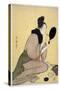 Sur La Beaute : Femme Se Maquilant Les Levres - Bijin-Ga. Girl Applying Makeup to Her Lips Par Utam-Kitagawa Utamaro-Stretched Canvas