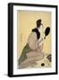 Sur La Beaute : Femme Se Maquilant Les Levres - Bijin-Ga. Girl Applying Makeup to Her Lips Par Utam-Kitagawa Utamaro-Framed Giclee Print