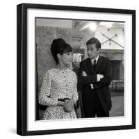 Sur le tournage du film and Satan conduit le bal with Bernadette Lafont and Jacques Doniol-Valcroze-null-Framed Photo