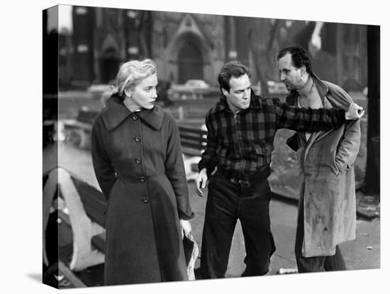 Sur les quais On The Waterfront d' EliaKazan with Marlon Brando and Eva Marie Saint, 1954 (b/w phot-null-Stretched Canvas