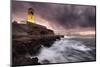 Sur lighthouse with the stormy sea on the cliff and a pink sunset, Sur, Oman, Middle East-Francesco Fanti-Mounted Photographic Print