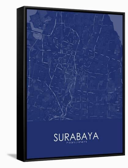 Surabaya, Indonesia Blue Map-null-Framed Stretched Canvas