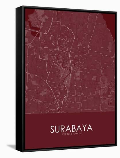 Surabaya, Indonesia Red Map-null-Framed Stretched Canvas