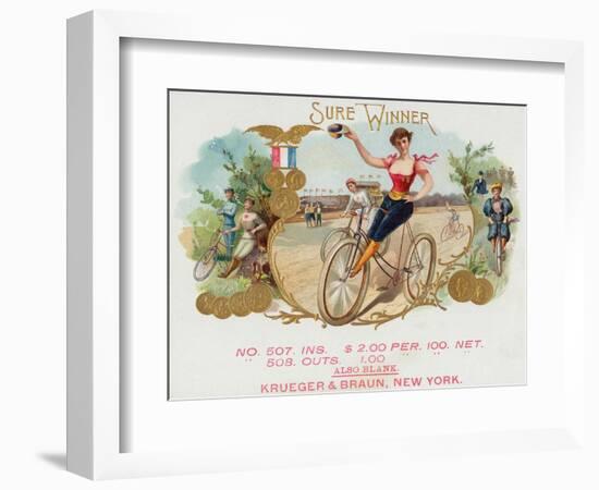 Sure Winner Brand Cigar Box Label, Cycling-Lantern Press-Framed Art Print