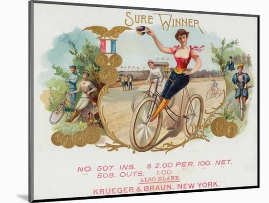 Sure Winner Brand Cigar Box Label, Cycling-Lantern Press-Mounted Art Print