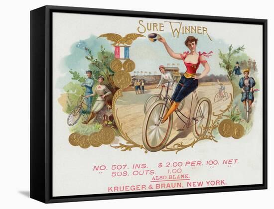 Sure Winner Brand Cigar Box Label, Cycling-Lantern Press-Framed Stretched Canvas