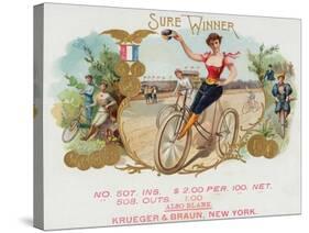 Sure Winner Brand Cigar Box Label, Cycling-Lantern Press-Stretched Canvas