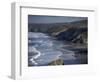 Surf and Tin Mine Chimneys in Distance, Porthtowan, Cornwall, England, United Kingdom-D H Webster-Framed Photographic Print