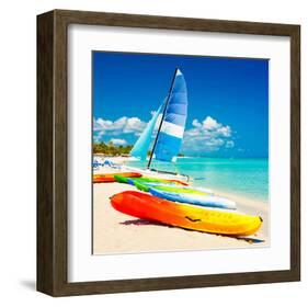 Surf Board Beach Varadero Cuba-null-Framed Art Print