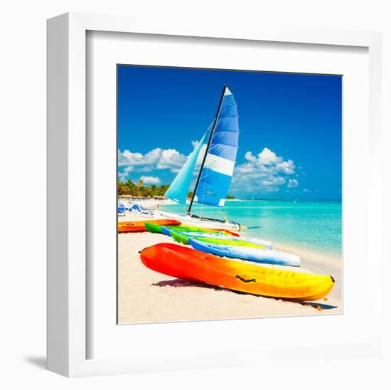 Surf Board Beach Varadero Cuba-null-Framed Art Print