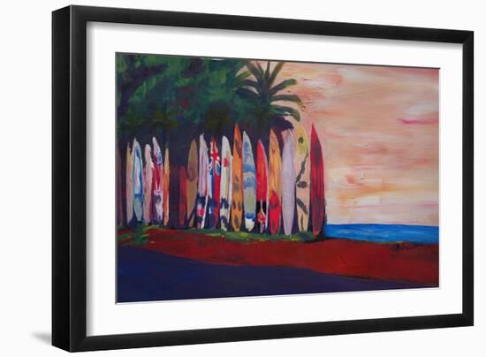 Surf Board Fence Wall at the Seaside-Markus Bleichner-Framed Art Print