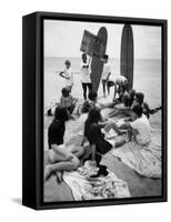 Surf Boards on Beach with Students Shut Out of School by Ft. Lauderdale Teacher Strike-null-Framed Stretched Canvas