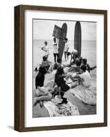 Surf Boards on Beach with Students Shut Out of School by Ft. Lauderdale Teacher Strike-null-Framed Photographic Print