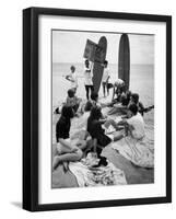 Surf Boards on Beach with Students Shut Out of School by Ft. Lauderdale Teacher Strike-null-Framed Photographic Print