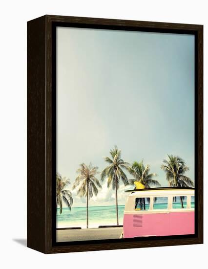 Surf Bus Pink-Design Fabrikken-Framed Stretched Canvas