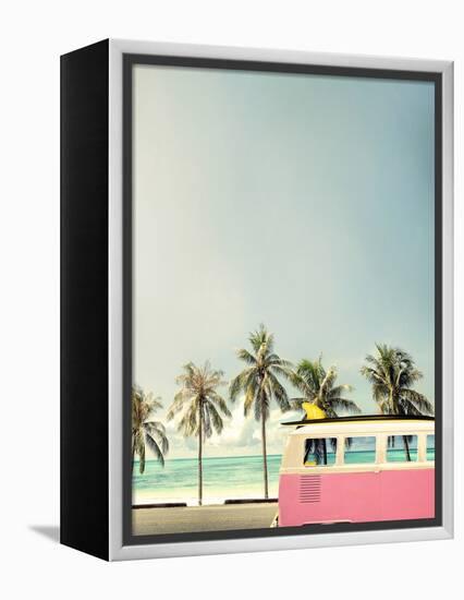 Surf Bus Pink-Design Fabrikken-Framed Stretched Canvas