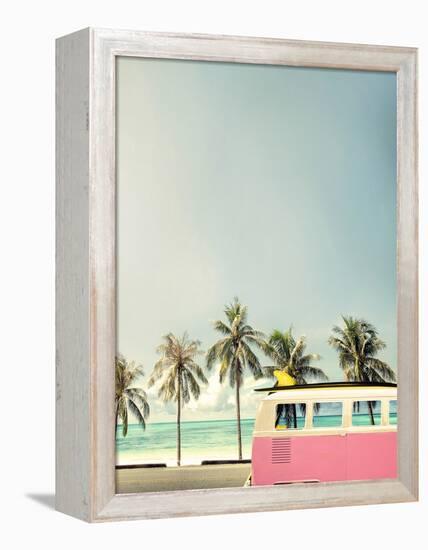 Surf Bus Pink-Design Fabrikken-Framed Stretched Canvas