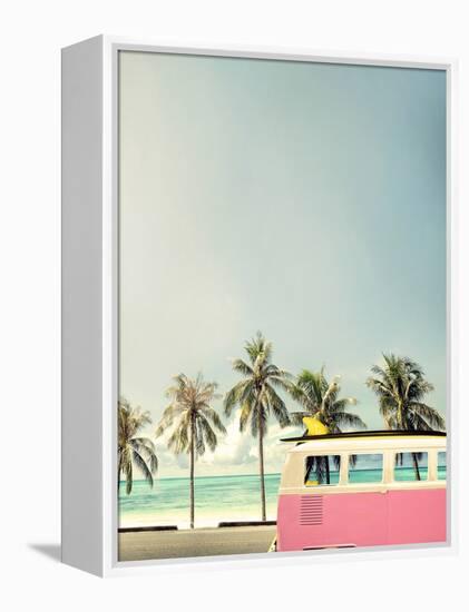 Surf Bus Pink-Design Fabrikken-Framed Stretched Canvas