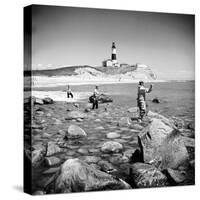 Surf Casting Fishermen Working the Shore Near the Historic Montauk Point Lighthouse-Alfred Eisenstaedt-Stretched Canvas