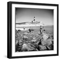 Surf Casting Fishermen Working the Shore Near the Historic Montauk Point Lighthouse-Alfred Eisenstaedt-Framed Premium Photographic Print