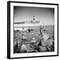 Surf Casting Fishermen Working the Shore Near the Historic Montauk Point Lighthouse-Alfred Eisenstaedt-Framed Photographic Print