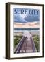 Surf City, New Jersey - Beach Boardwalk Scene-Lantern Press-Framed Art Print