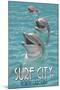 Surf City, North Carolina - Dolphins-Lantern Press-Mounted Art Print