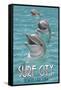 Surf City, North Carolina - Dolphins-Lantern Press-Framed Stretched Canvas