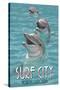 Surf City, North Carolina - Dolphins-Lantern Press-Stretched Canvas