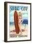 Surf City, North Carolina - Surfer Girl Pinup-Lantern Press-Framed Art Print