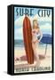 Surf City, North Carolina - Surfer Girl Pinup-Lantern Press-Framed Stretched Canvas