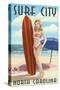 Surf City, North Carolina - Surfer Girl Pinup-Lantern Press-Stretched Canvas