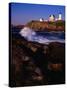 Surf Crashing on York Beach with Nubble Lighthouse in Background, Cape Neddick, USA-Levesque Kevin-Stretched Canvas