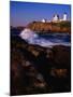 Surf Crashing on York Beach with Nubble Lighthouse in Background, Cape Neddick, USA-Levesque Kevin-Mounted Photographic Print