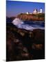 Surf Crashing on York Beach with Nubble Lighthouse in Background, Cape Neddick, USA-Levesque Kevin-Mounted Photographic Print