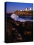 Surf Crashing on York Beach with Nubble Lighthouse in Background, Cape Neddick, USA-Levesque Kevin-Stretched Canvas