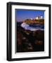 Surf Crashing on York Beach with Nubble Lighthouse in Background, Cape Neddick, USA-Levesque Kevin-Framed Premium Photographic Print