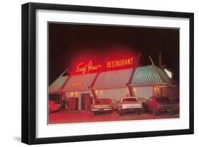 Surf House Restaurant, Retro-null-Framed Art Print