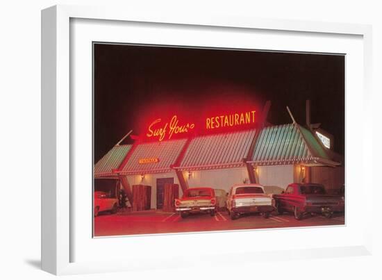 Surf House Restaurant, Retro-null-Framed Art Print