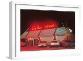 Surf House Restaurant, Retro-null-Framed Art Print