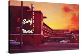 Surf Motel at Sunset, Retro-null-Stretched Canvas