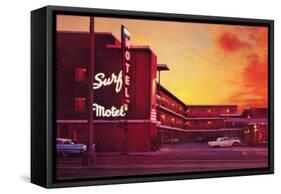 Surf Motel at Sunset, Retro-null-Framed Stretched Canvas