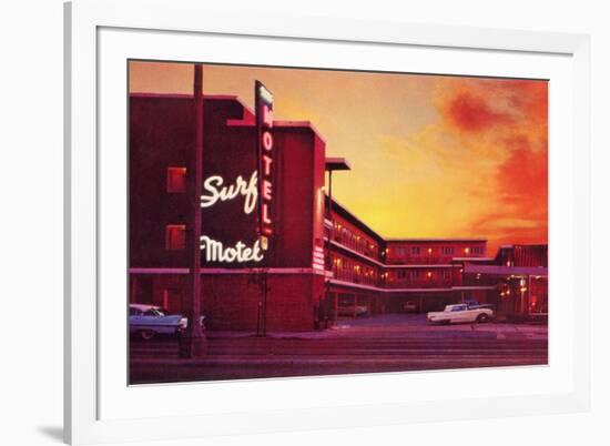 Surf Motel at Sunset, Retro-null-Framed Art Print