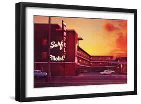 Surf Motel at Sunset, Retro-null-Framed Art Print