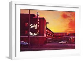 Surf Motel at Sunset, Retro-null-Framed Art Print