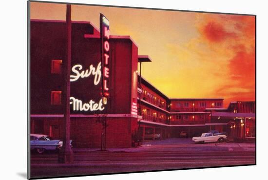 Surf Motel at Sunset, Retro-null-Mounted Art Print